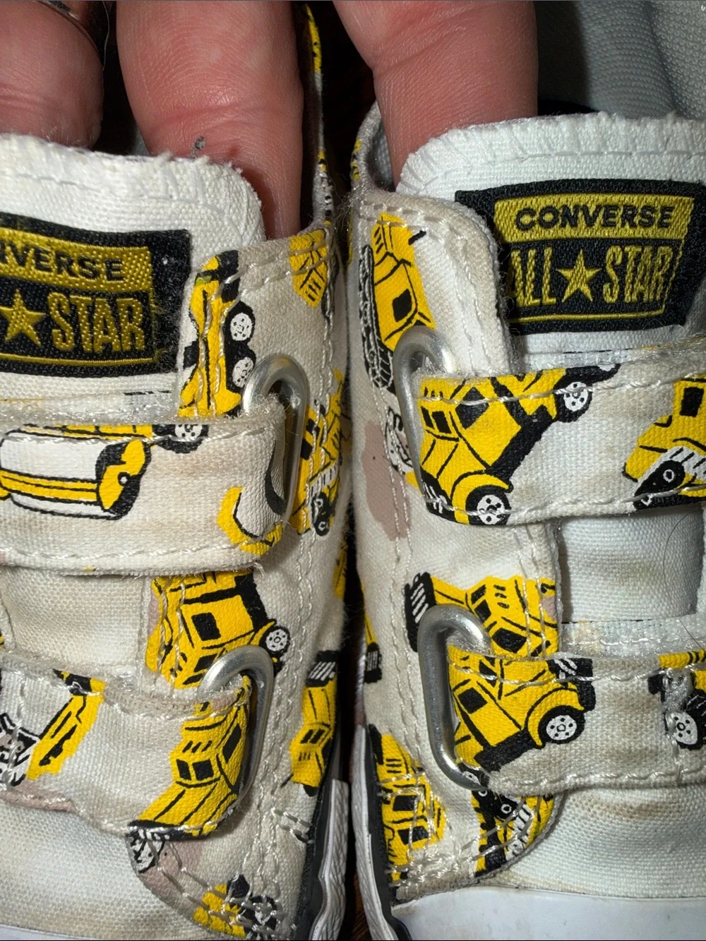 Converse Kids White Sneakers with Yellow Construction Truck Print